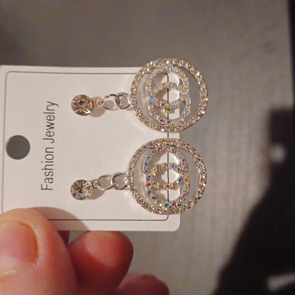 Iridescent inspired  silver rhinestone earrings